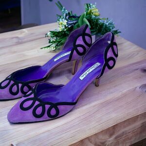 Oscar De La Renta Purple Berdita Suede Evening Heels! 36.5